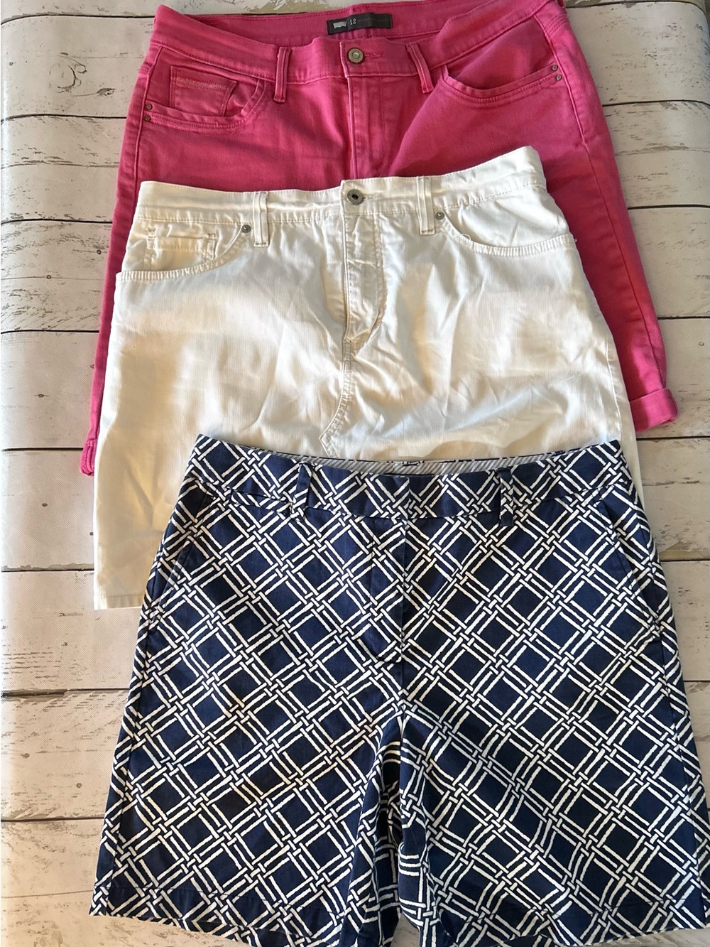 Women’s Bermuda Shorts Pink and Blue print and a white/cream skort Bundle Sz 12